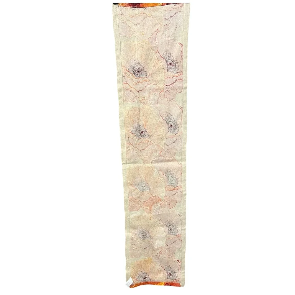 Crate & Barrel Poppy Embroidered Table Runner Orange Yellow Floral 14x60in